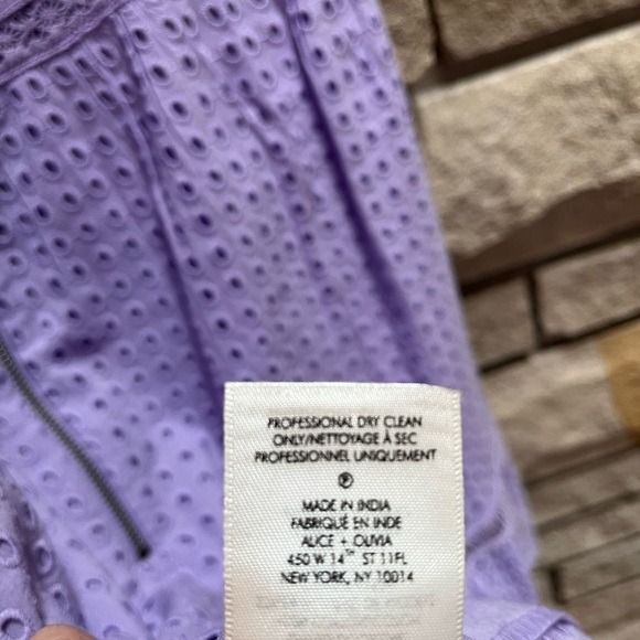 ALICE + OLIVIA Remada Eyelet Cotton Ruffle Dress Cotton Lavender size 10 - Picture 8 of 12